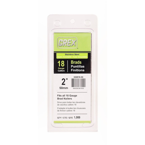 Grex Collated Brad Nail, 2 in L, 18 ga, Brad Head GSB1850 Zoro